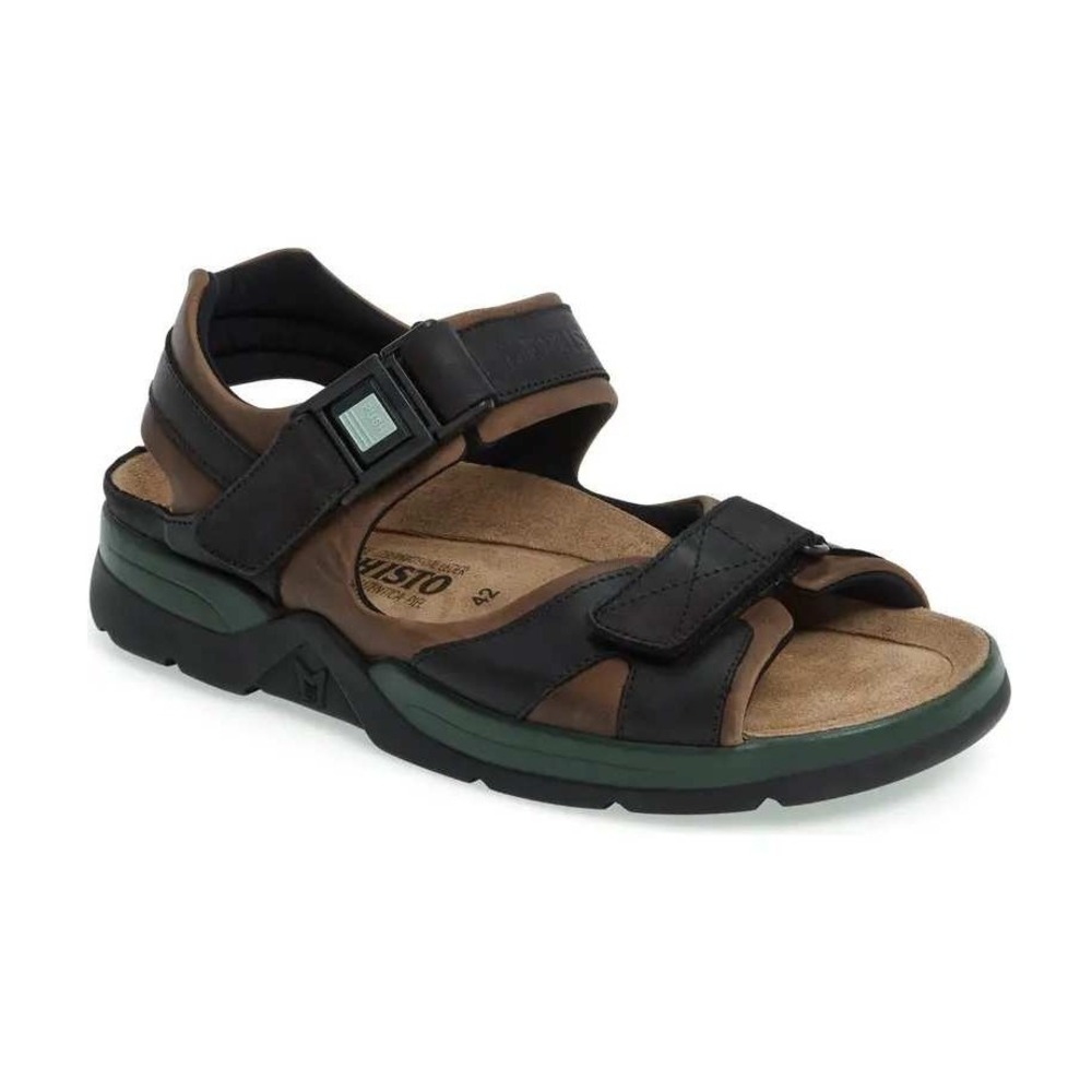 Mephisto Shark Sandals Mens EU 45 Black Brown Sandycalf Leather Comfort Travel